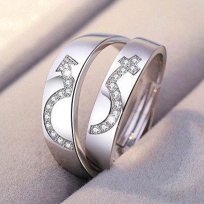 1 par de anel aberto de zircão com incrustações geométricas românticas de cobre