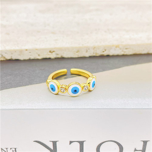Ethnic Style Eye Copper Inlay Zircon 18K Gold Plated Open Ring
