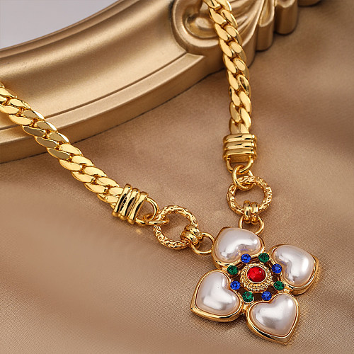 Collier pendentif en Zircon, perles artificielles en cuivre, fleur de Style Vintage, en vrac
