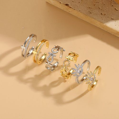 Elegant Solid Color Copper Plating Inlay Zircon 14K Gold Plated Open Rings