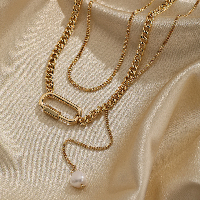 Collier plaqué or 18 carats avec placage de perles de cuivre ovales de style IG