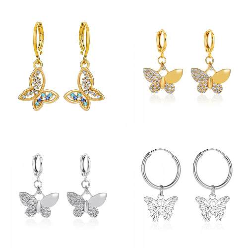 Fashion Butterfly Copper Inlay Zircon Drop Earrings 1 Pair