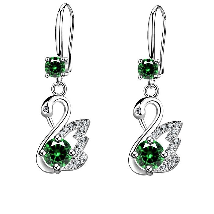 1 Pair Elegant Swan Inlay Copper Zircon Drop Earrings