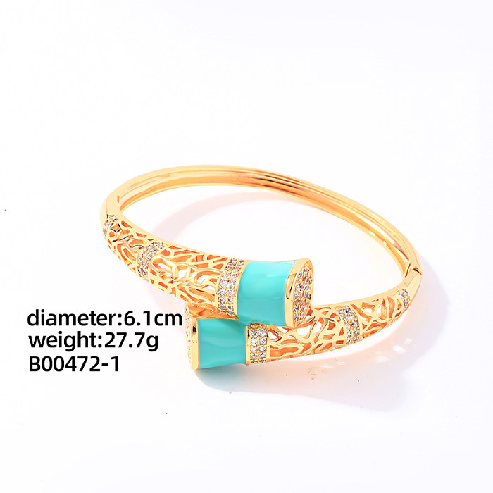 Lässige, elegante, glamouröse, geometrische, runde Kupfer-Emaille-Überzug-Inlay-Zirkon-vergoldete Ringe-Armbänder