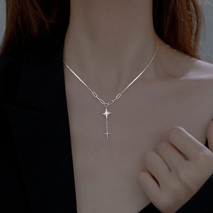 Simple Style Star Copper Inlay Zircon Pendant Necklace