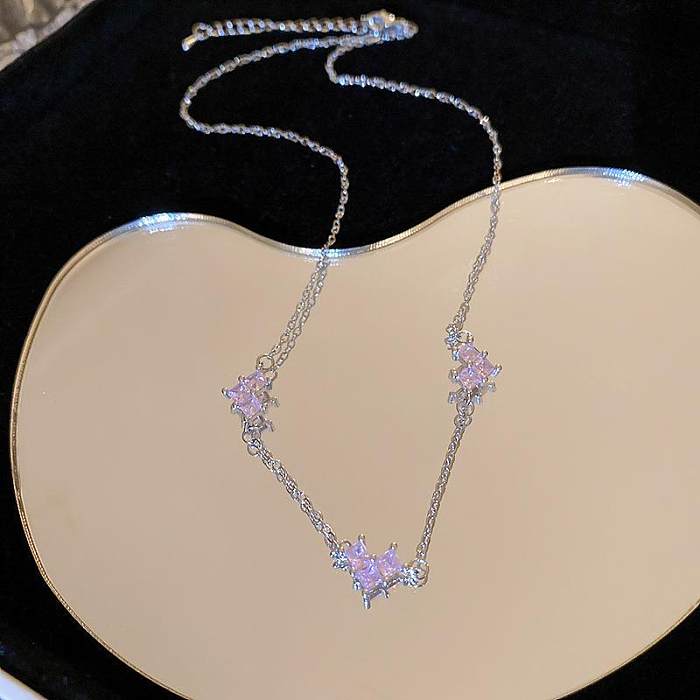 Sweet Simple Style Water Droplets Heart Shape Fish Tail Copper Inlay Zircon Pendant Necklace