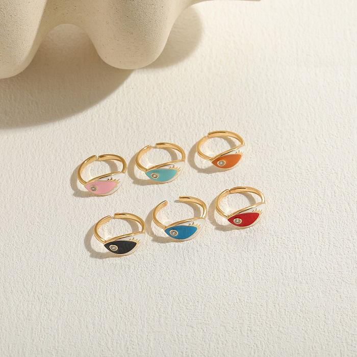 Luxuriöse offene Ringe im klassischen Stil mit Teufelsauge, Kupfer-Emaille-Beschichtung, Zirkon-Inlay und 14-Karat-Vergoldung
