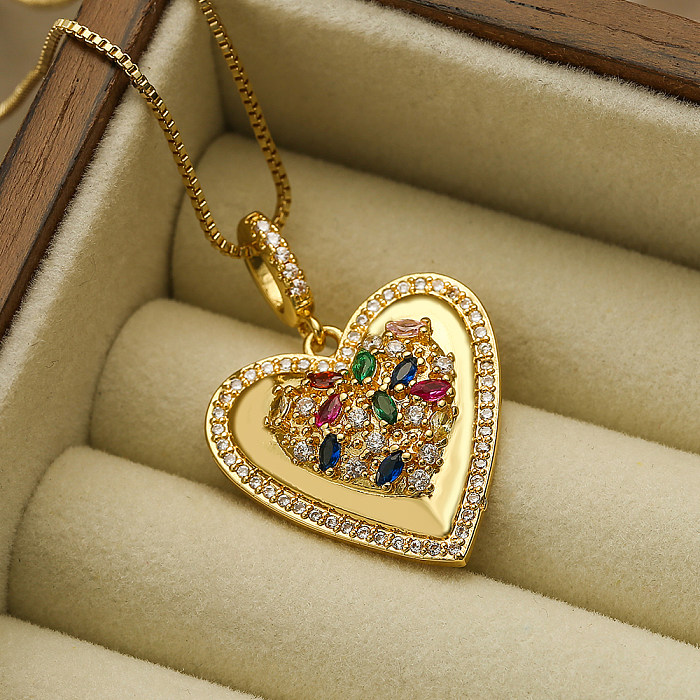 Collier pendentif plaqué or 18 carats avec incrustation de cuivre en forme de cœur brillant rétro