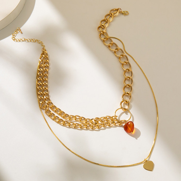 Niedliche, süße, schlichte, herzförmige, geschichtete Halsketten aus Naturstein mit Kupferbeschichtung