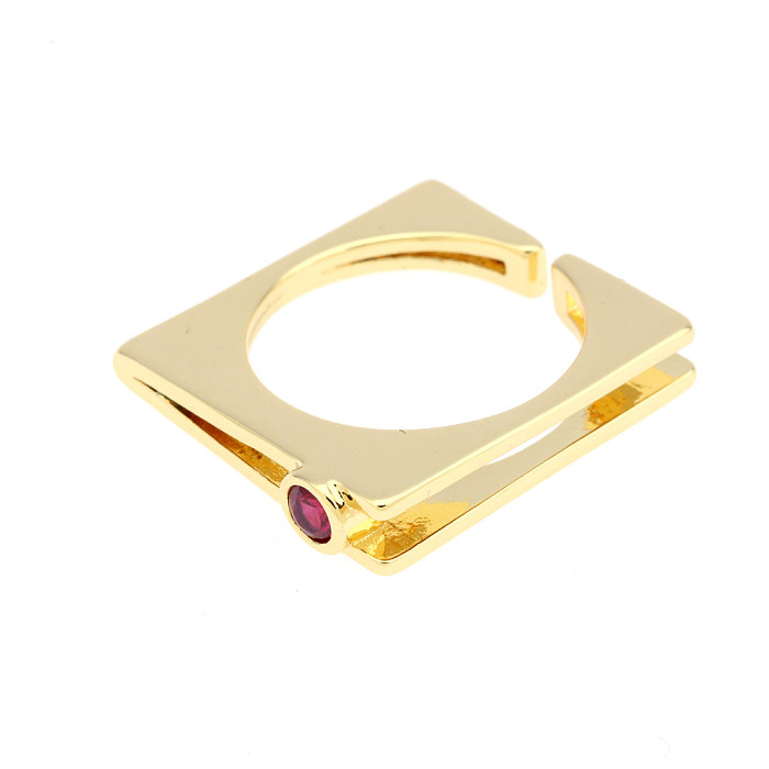 1 peça de anel aberto de zircão com incrustações de cobre quadrado da moda