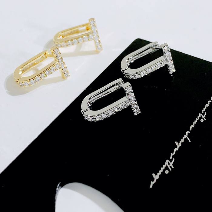 1 Pair Simple Style Letter Plating Inlay Copper Zircon Ear Studs