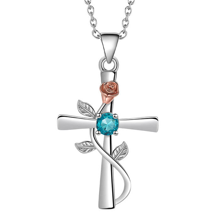 Simple Style Cross Copper Zircon Pendant Necklace In Bulk
