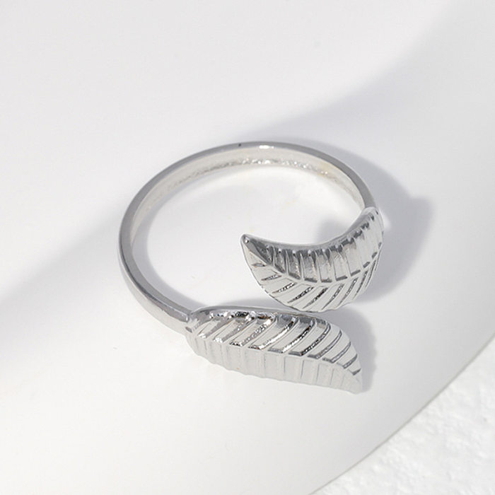 Retro Leaf Stainless Steel Plating Open Ring