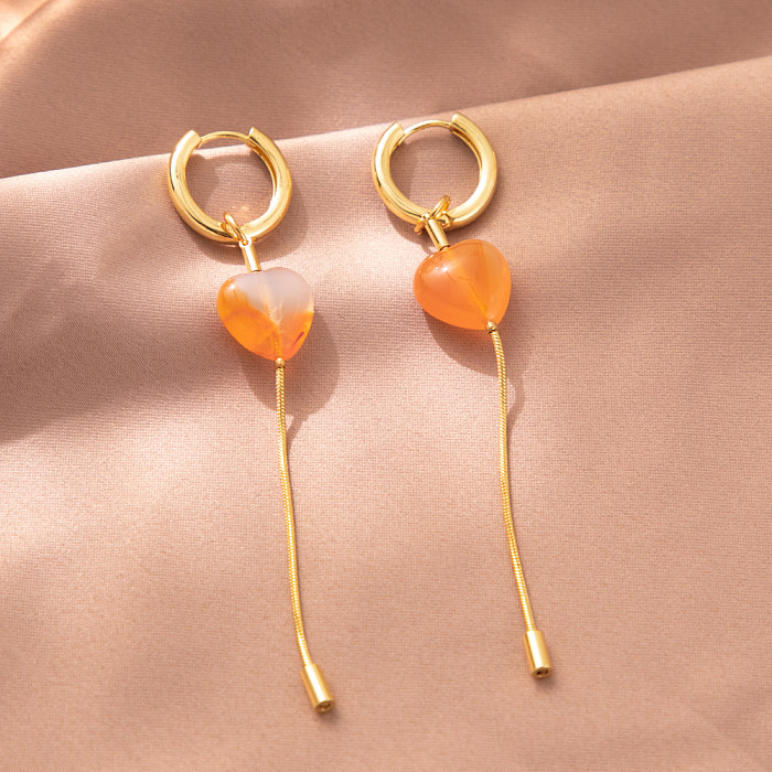 1 Pair Sweet Simple Style Heart Shape Plating Natural Stone Copper Drop Earrings