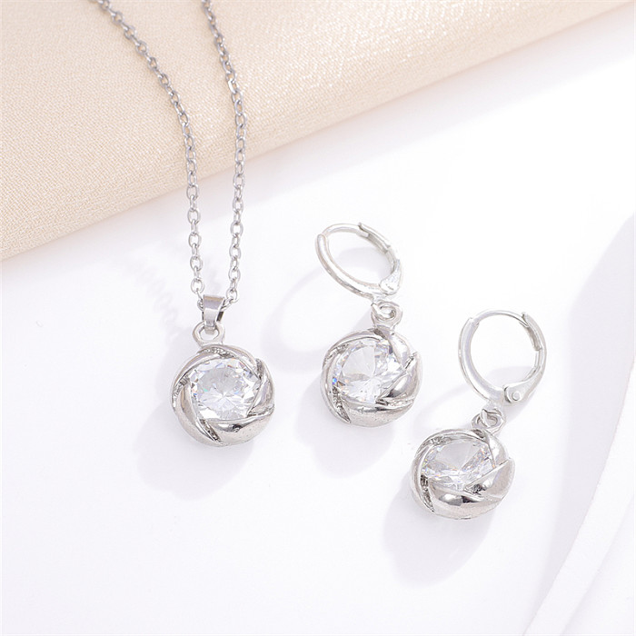 Lässige süße geometrische runde Kupfer-Inlay-Zirkon-Ohrring-Halskette