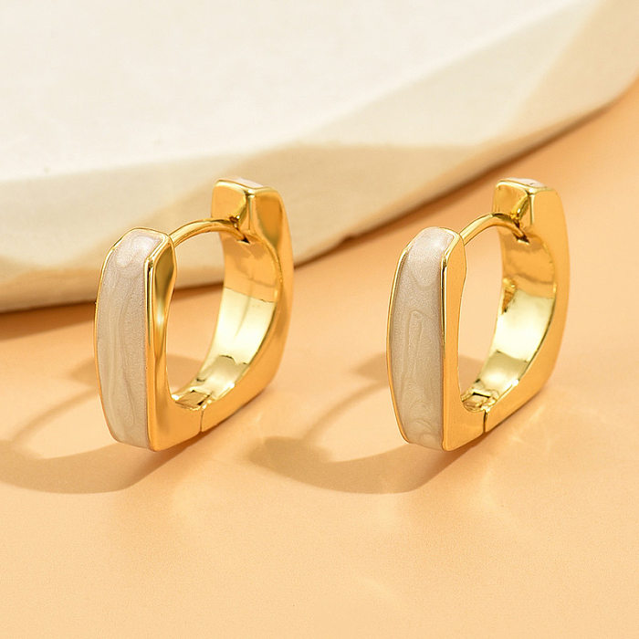 1 Pair Modern Style Round Square Enamel Inlay Copper Artificial Pearls Zircon Drop Earrings Earrings