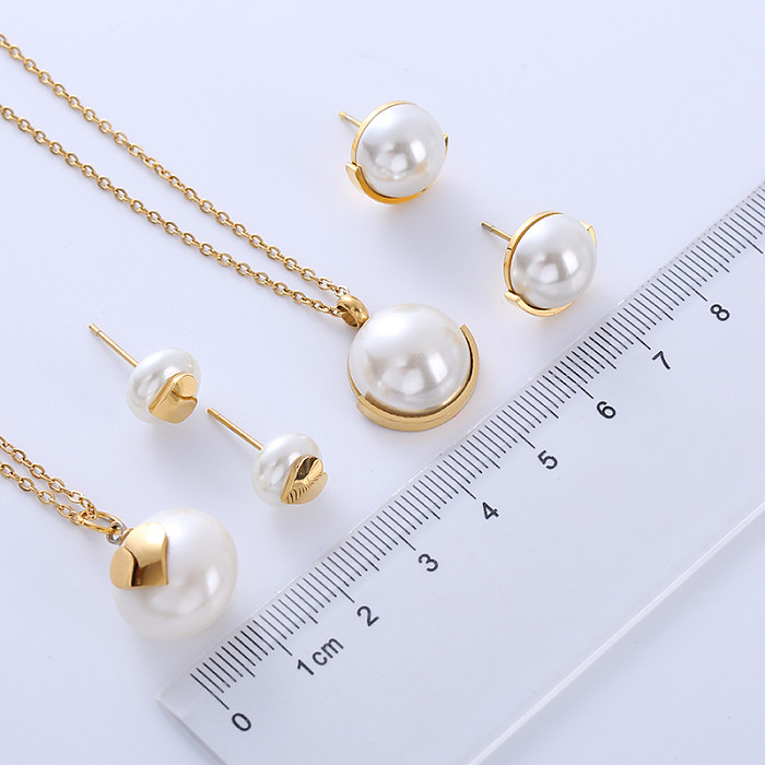 Collier de boucles d'oreilles plaqué or 18 carats pour femme élégante, Style Simple, géométrique, placage en acier inoxydable, incrustation de perles