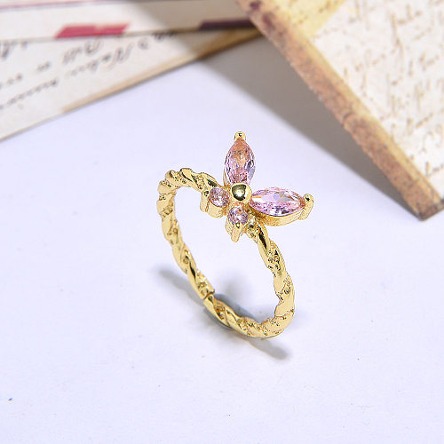 Sweet Insect Bow Knot Copper Plating Inlay Zircon Open Ring