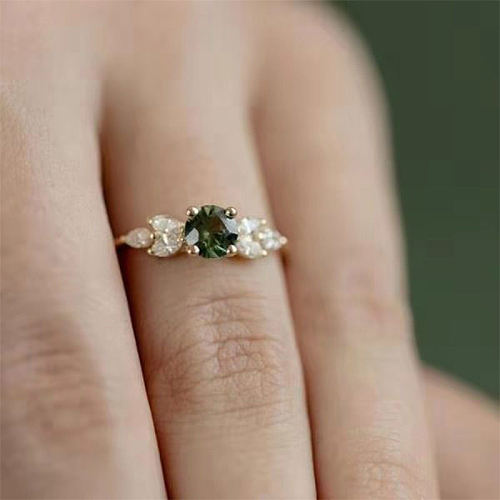 Anillo de cobre con diamantes esmeralda a la moda, anillo de boda, joyería de compromiso para mujer