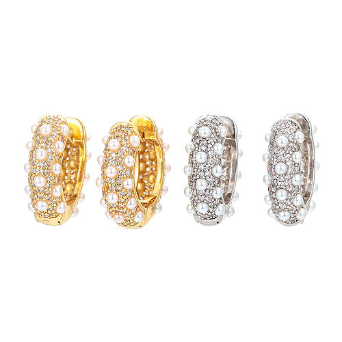 Retro Geometric Pearl Full Diamond Inlaid Zircon Earrings Wholesale