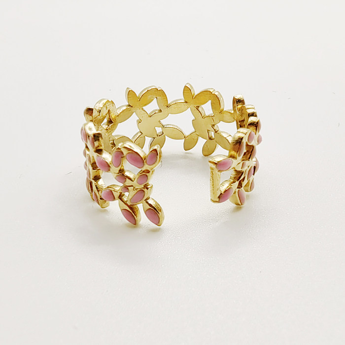 Schlichter Pendel-Stil, Farbblock-Design, offener Ring aus Edelstahl mit Titanstahlbeschichtung und 18-Karat-Vergoldung