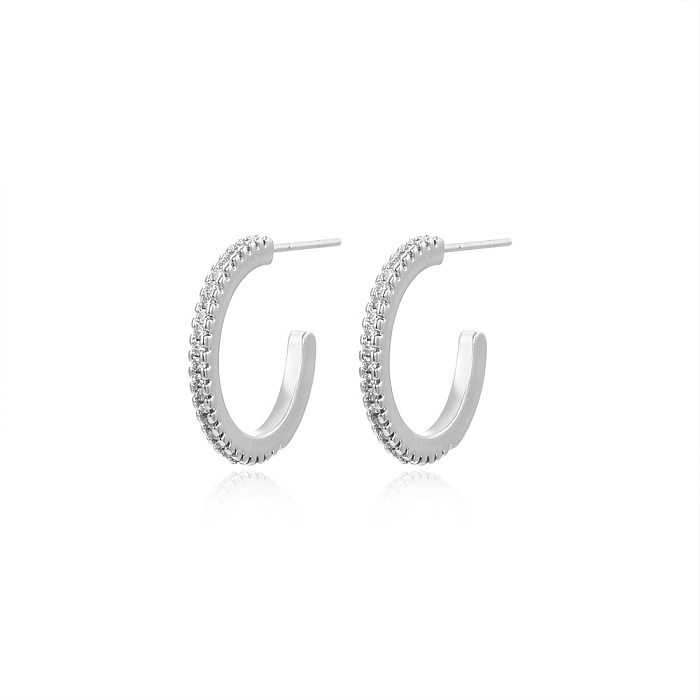 1 paire de boucles d'oreilles plaquées or 18 carats, Style moderne, incrustation ronde en cuivre et Zircon