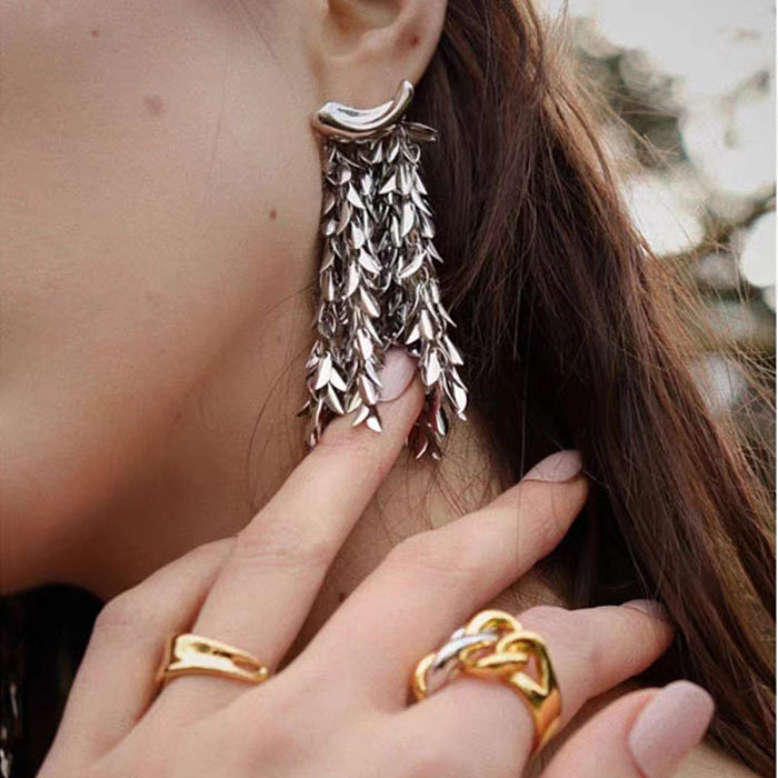 1 Pair Lady Grain Tassel Copper Drop Earrings