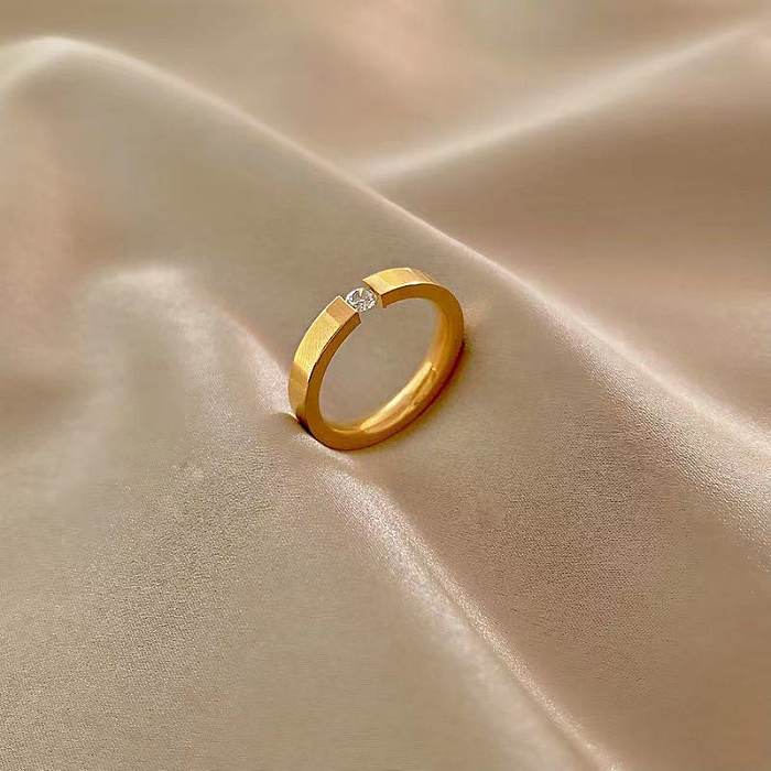Casual Modern Style Circle Titanium Steel Gold Plated Zircon Rings In Bulk