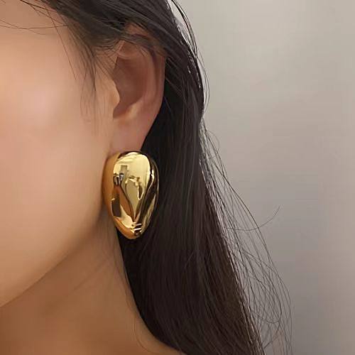 1 paire de clous d'oreilles en cuivre plaqué géométrique, Streetwear décontracté pour femmes