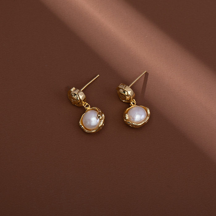 1 Paar schlichte, runde Inlay-Ohrringe aus Kupfer mit Perlen