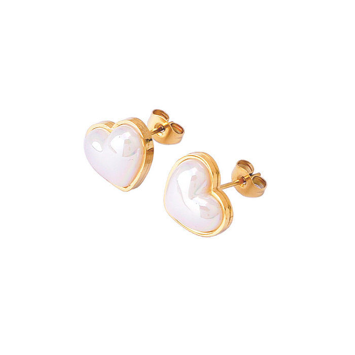 1 Juego de pendientes y collar de perlas artificiales con incrustaciones de acero y titanio, elegante forma de corazón