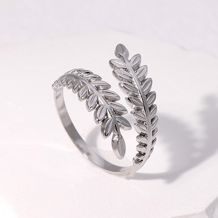 Sweet Leaf Stainless Steel Plating Open Ring 1 Piece
