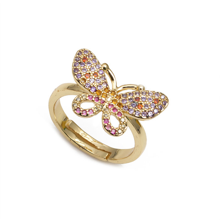 Luxurious Butterfly Copper Plating Inlay Zircon Gold Plated Open Rings