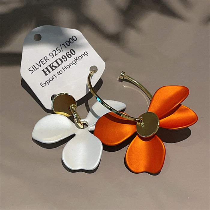 1 Pair Cute Sweet Flower Stoving Varnish Plating Copper Hoop Earrings