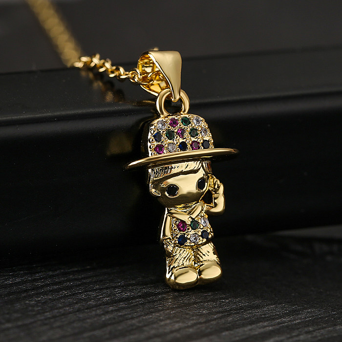 1 Piece Fashion Cartoon Character Copper Plating Inlay Zircon Pendant Necklace