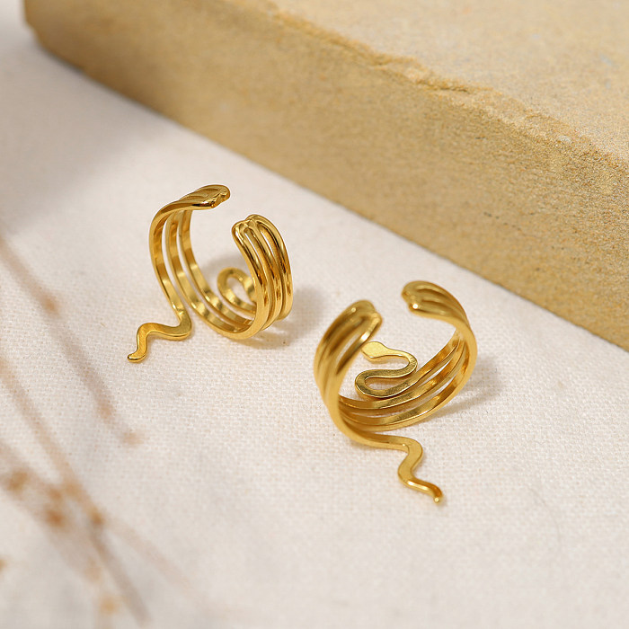 Anéis abertos banhados a ouro 18K com revestimento de aço titânio cobra estilo francês retrô