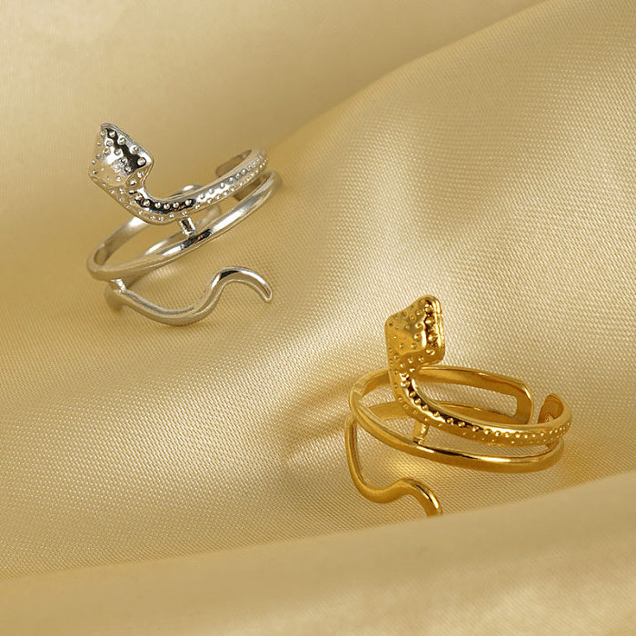 Retro Punk Cool Style Snake Stainless Steel Plating 18K Gold Plated Open Ring