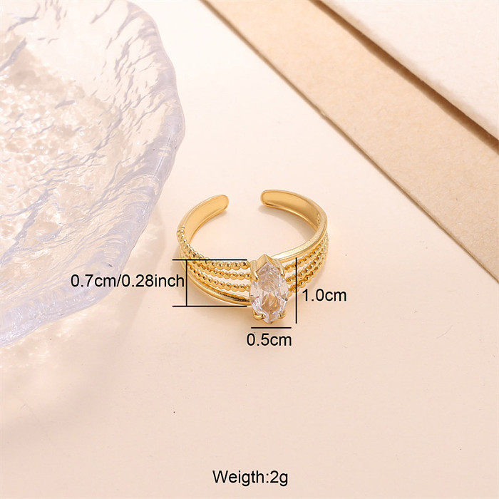 Elegant Sweet Oval Stainless Steel Plating Inlay Zircon 18K Gold Plated Open Rings