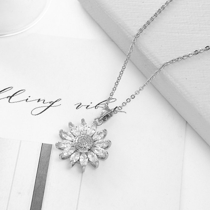 Collar de pendientes de anillos de cristal artificial con incrustaciones de cobre de flor de estilo vintage