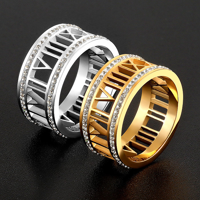 Simple Style Solid Color Stainless Steel Inlay Artificial Gemstones Rings