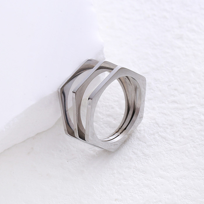 Simple Style Solid Color Stainless Steel Plating Hollow Out 24K Gold Plated Rings