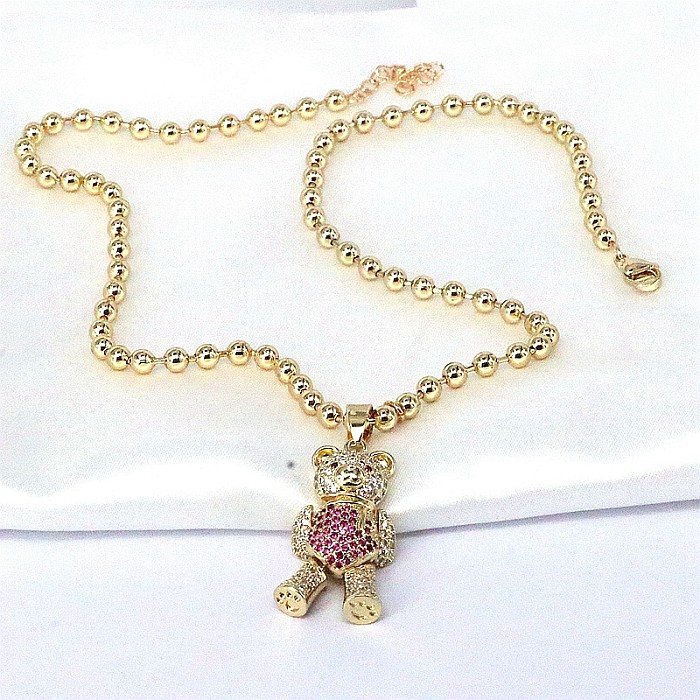 Cute Streetwear Little Bear Copper Gold Plated Zircon Pendant Necklace In Bulk