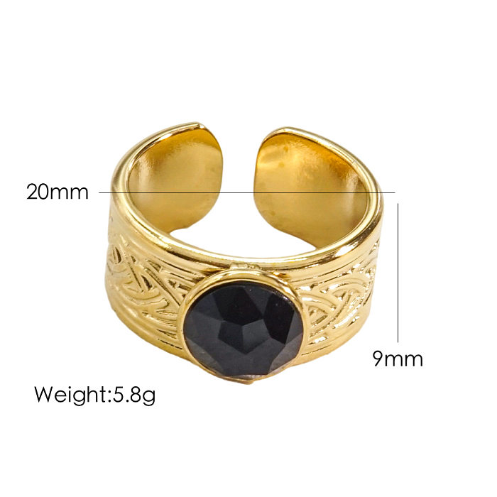 IG Style Round Stainless Steel Plating Inlay Natural Stone Gem Open Rings