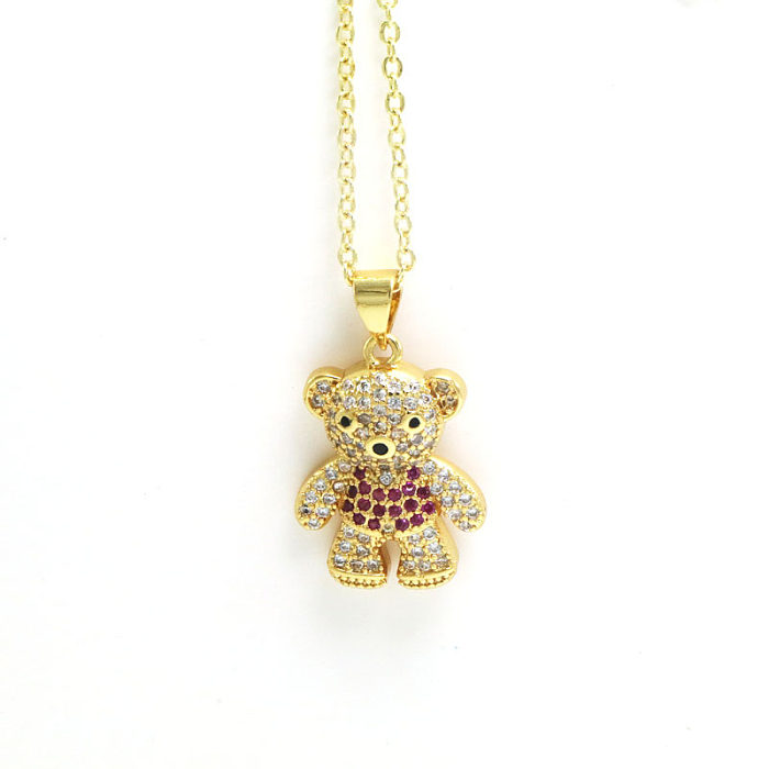 Einfache Bären-Anhänger-Halskette mit Intarsien-Zirkon-18-Karat-Gold-Beschichtung
