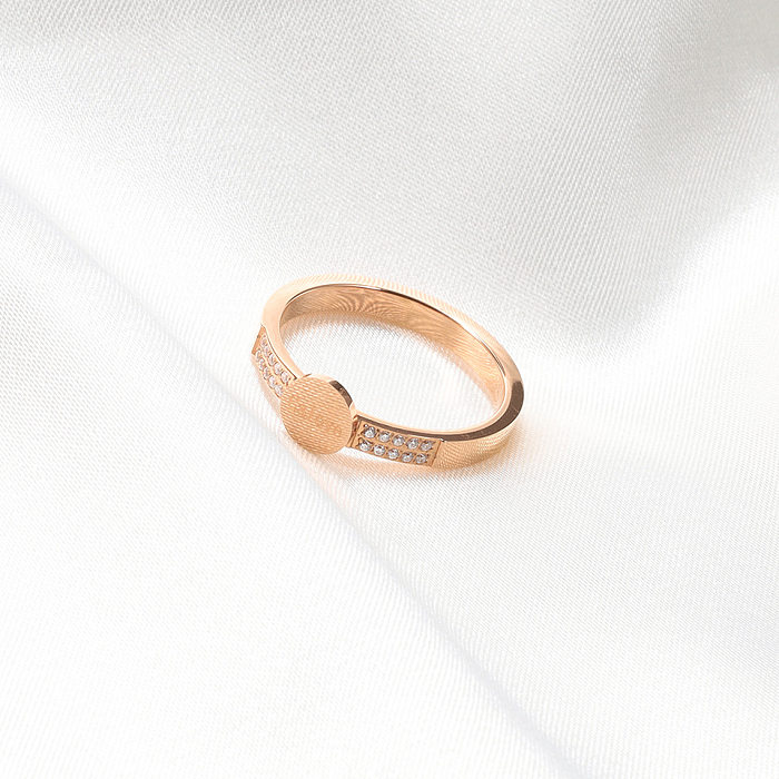 Wholesale Lady Letter Stainless Steel Plating Inlay Rose Gold Plated Zircon Rings