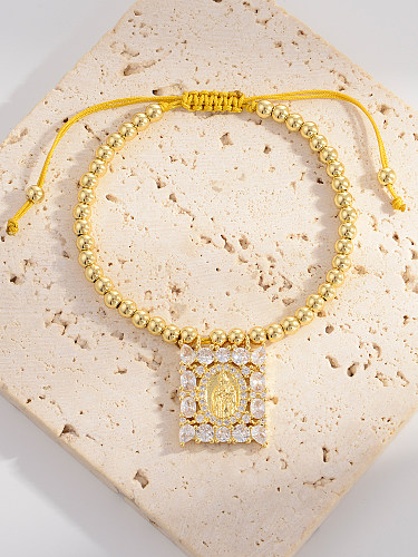 Estilo simples estilo clássico quadrado cobre chapeamento inlay zircão banhado a ouro pulseiras
