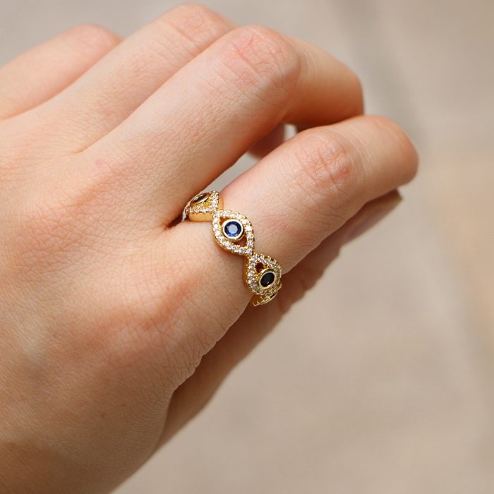 New Accessories Inlaid Zircon Gold Geometric Eye Open Knuckle Copper Ring