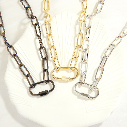 Collier pendentif plaqué or 18 carats avec placage de cuivre ovale de style simple hip-hop