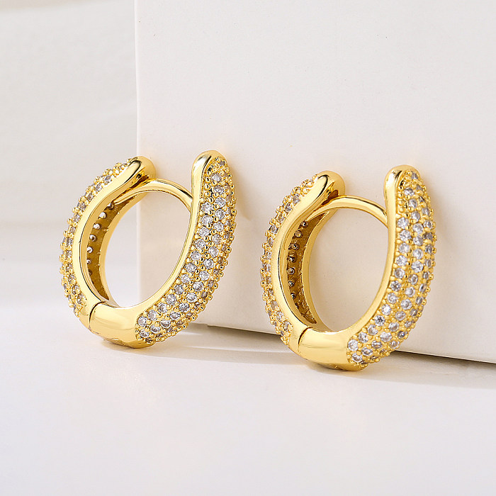 New Style Circle Copper Plating 18K Gold Full Zircon Earrings