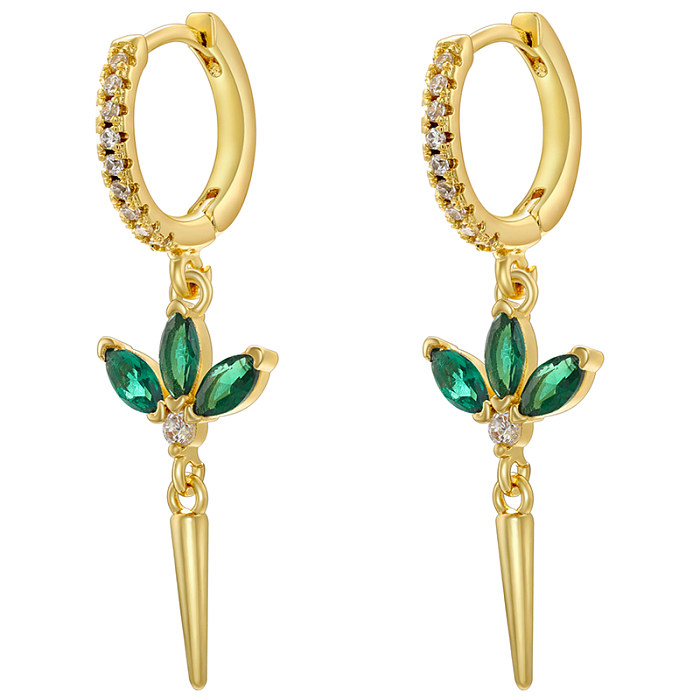 1 Pair Elegant Luxurious Shiny Shamrock Plating Inlay Copper Zircon 18K Gold Plated Drop Earrings